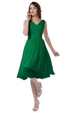 ColsBM Alexis Green Simple A-line V-neck Zipper Knee Length Ruching Party Dresses
