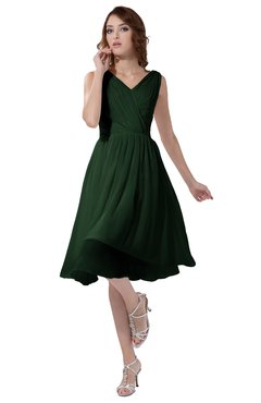 ColsBM Alexis Hunter Green Simple A-line V-neck Zipper Knee Length Ruching Party Dresses