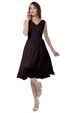 ColsBM Alexis Italian Plum Simple A-line V-neck Zipper Knee Length Ruching Party Dresses