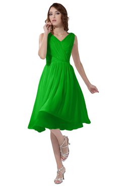 ColsBM Alexis Jasmine Green Simple A-line V-neck Zipper Knee Length Ruching Party Dresses