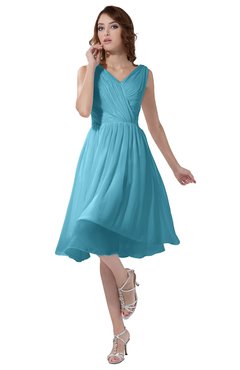 ColsBM Alexis Light Blue Simple A-line V-neck Zipper Knee Length Ruching Party Dresses