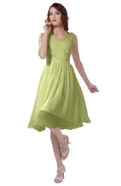 ColsBM Alexis Lime Green Simple A-line V-neck Zipper Knee Length Ruching Party Dresses