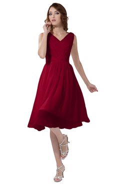 ColsBM Alexis Maroon Simple A-line V-neck Zipper Knee Length Ruching Party Dresses
