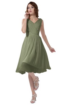 ColsBM Alexis Moss Green Simple A-line V-neck Zipper Knee Length Ruching Party Dresses