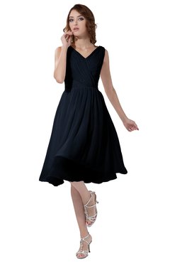 ColsBM Alexis Navy Blue Simple A-line V-neck Zipper Knee Length Ruching Party Dresses