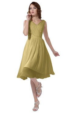 ColsBM Alexis New Wheat Simple A-line V-neck Zipper Knee Length Ruching Party Dresses