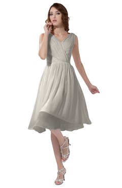 ColsBM Alexis Off White Simple A-line V-neck Zipper Knee Length Ruching Party Dresses