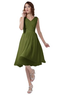 ColsBM Alexis Olive Green Simple A-line V-neck Zipper Knee Length Ruching Party Dresses