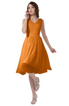 ColsBM Alexis Orange Simple A-line V-neck Zipper Knee Length Ruching Party Dresses