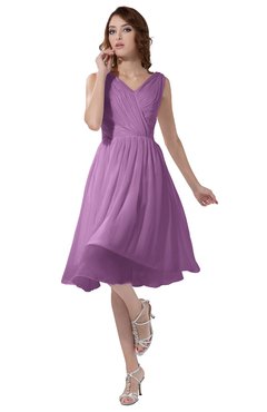 ColsBM Alexis Orchid Simple A-line V-neck Zipper Knee Length Ruching Party Dresses