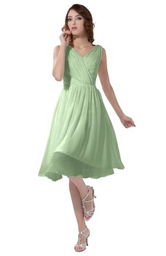 ColsBM Alexis Pale Green Simple A-line V-neck Zipper Knee Length Ruching Party Dresses
