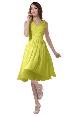 ColsBM Alexis Pale Yellow Simple A-line V-neck Zipper Knee Length Ruching Party Dresses