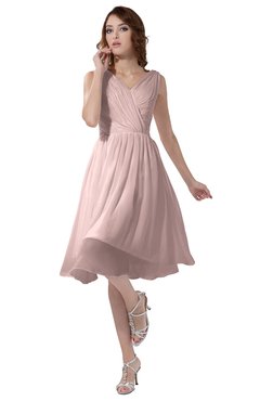 ColsBM Alexis Pastel Pink Simple A-line V-neck Zipper Knee Length Ruching Party Dresses