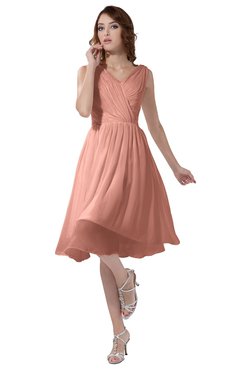 ColsBM Alexis Peach Simple A-line V-neck Zipper Knee Length Ruching Party Dresses