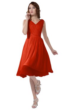 ColsBM Alexis Persimmon Simple A-line V-neck Zipper Knee Length Ruching Party Dresses