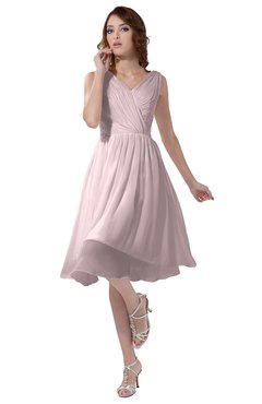 ColsBM Alexis Petal Pink Simple A-line V-neck Zipper Knee Length Ruching Party Dresses