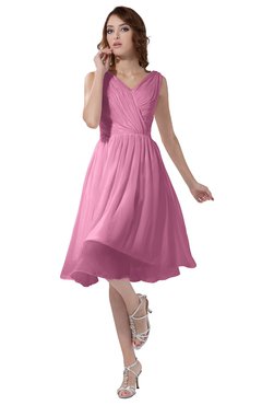 ColsBM Alexis Pink Simple A-line V-neck Zipper Knee Length Ruching Party Dresses