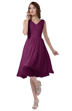 ColsBM Alexis Raspberry Simple A-line V-neck Zipper Knee Length Ruching Party Dresses