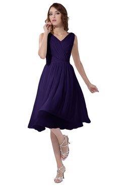 ColsBM Alexis Royal Purple Simple A-line V-neck Zipper Knee Length Ruching Party Dresses