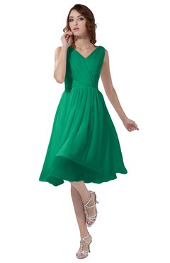 ColsBM Alexis Sea Green Simple A-line V-neck Zipper Knee Length Ruching Party Dresses