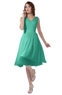 ColsBM Alexis Seafoam Green Simple A-line V-neck Zipper Knee Length Ruching Party Dresses