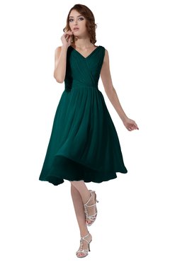 ColsBM Alexis Shaded Spruce Simple A-line V-neck Zipper Knee Length Ruching Party Dresses