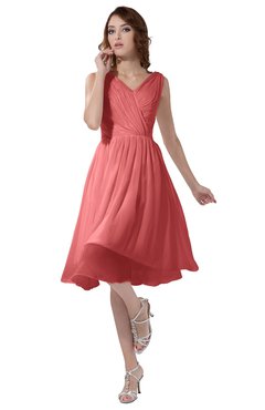 ColsBM Alexis Shell Pink Simple A-line V-neck Zipper Knee Length Ruching Party Dresses