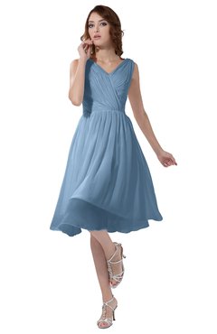 ColsBM Alexis Sky Blue Simple A-line V-neck Zipper Knee Length Ruching Party Dresses