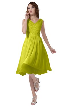 ColsBM Alexis Sulphur Spring Simple A-line V-neck Zipper Knee Length Ruching Party Dresses
