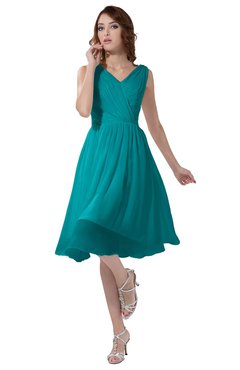 ColsBM Alexis Teal Simple A-line V-neck Zipper Knee Length Ruching Party Dresses