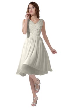 ColsBM Alexis Whisper White Simple A-line V-neck Zipper Knee Length Ruching Party Dresses