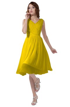 ColsBM Alexis Yellow Simple A-line V-neck Zipper Knee Length Ruching Party Dresses