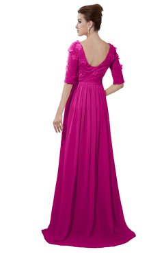 ColsBM Emily Hot Pink Casual A-line Sabrina Elbow Length Sleeve Backless Beaded Bridesmaid Dresses