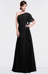 ColsBM Louisa Black Simple A-line Short Sleeve Half Backless Floor Length Ruffles Bridesmaid Dresses