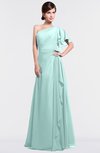 ColsBM Louisa Blue Glass Simple A-line Short Sleeve Half Backless Floor Length Ruffles Bridesmaid Dresses