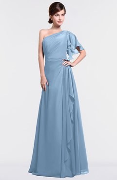 ColsBM Louisa Dusty Blue Simple A-line Short Sleeve Half Backless Floor Length Ruffles Bridesmaid Dresses