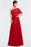 ColsBM Louisa Red Simple A-line Short Sleeve Half Backless Floor Length Ruffles Bridesmaid Dresses