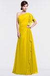ColsBM Louisa Yellow Simple A-line Short Sleeve Half Backless Floor Length Ruffles Bridesmaid Dresses