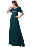 ColsBM Alaia Blue Green Modest Short Sleeve Chiffon Floor Length Beading Bridesmaid Dresses