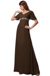 ColsBM Alaia Chocolate Brown Modest Short Sleeve Chiffon Floor Length Beading Bridesmaid Dresses