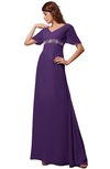 ColsBM Alaia Dark Purple Modest Short Sleeve Chiffon Floor Length Beading Bridesmaid Dresses