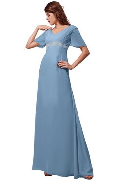 ColsBM Alaia Dusty Blue Modest Short Sleeve Chiffon Floor Length Beading Bridesmaid Dresses