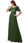 ColsBM Alaia Garden Green Modest Short Sleeve Chiffon Floor Length Beading Bridesmaid Dresses