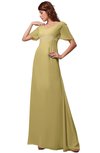 ColsBM Alaia Gold Modest Short Sleeve Chiffon Floor Length Beading Bridesmaid Dresses