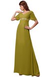 ColsBM Alaia Golden Olive Modest Short Sleeve Chiffon Floor Length Beading Bridesmaid Dresses