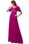ColsBM Alaia Hot Pink Modest Short Sleeve Chiffon Floor Length Beading Bridesmaid Dresses