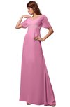 ColsBM Alaia Pink Modest Short Sleeve Chiffon Floor Length Beading Bridesmaid Dresses