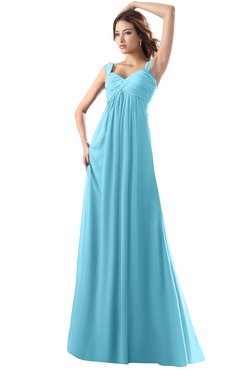 ColsBM Diana Light Blue Modest Empire Thick Straps Zipper Floor Length Ruching Prom Dresses
