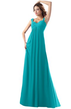 ColsBM Diana Peacock Blue Modest Empire Thick Straps Zipper Floor Length Ruching Prom Dresses