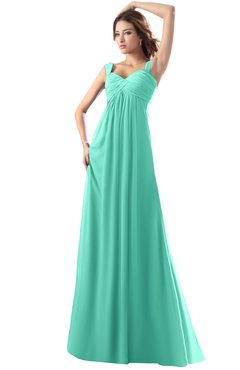ColsBM Diana Seafoam Green Modest Empire Thick Straps Zipper Floor Length Ruching Prom Dresses